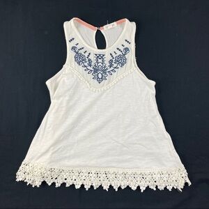 Taylor & Sage Tank Top Womens Small Cream Blue Accents Decorative Boarder